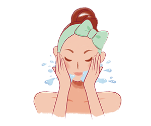 手とお顔をぬるま湯で軽く洗いましょう。